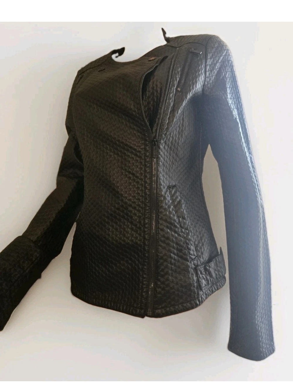 Karl Lagerfeld Black Quilted Faux Leather Moto Jacket